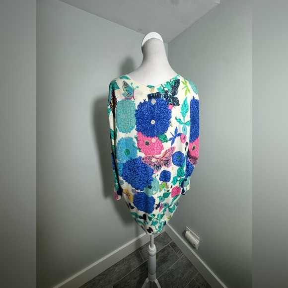 Talbots Soft Knit Butterflies Floral Back Button Up Cardigan Colorful Size 1X - Picture 5 of 14